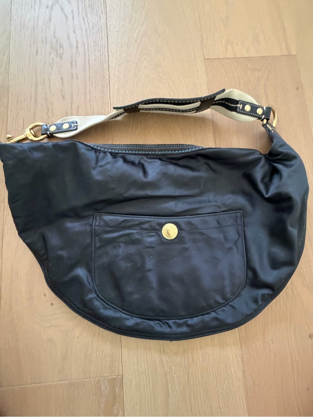 Coach Black Crescent Shoulder Bag with Contrast Cream Strap